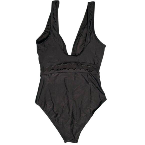 Cupshe One-Piece Swimsuit Black Scalloped V Neck Plunge Mesh Size S Bathing Suit - Picture 4 of 11